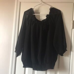 Check Me First Black 3/4 Sheer Sleeve Top With Black Rose Accent Junior Size XL